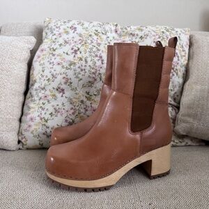MIA Cognac Leather Platform Chelsea Boots